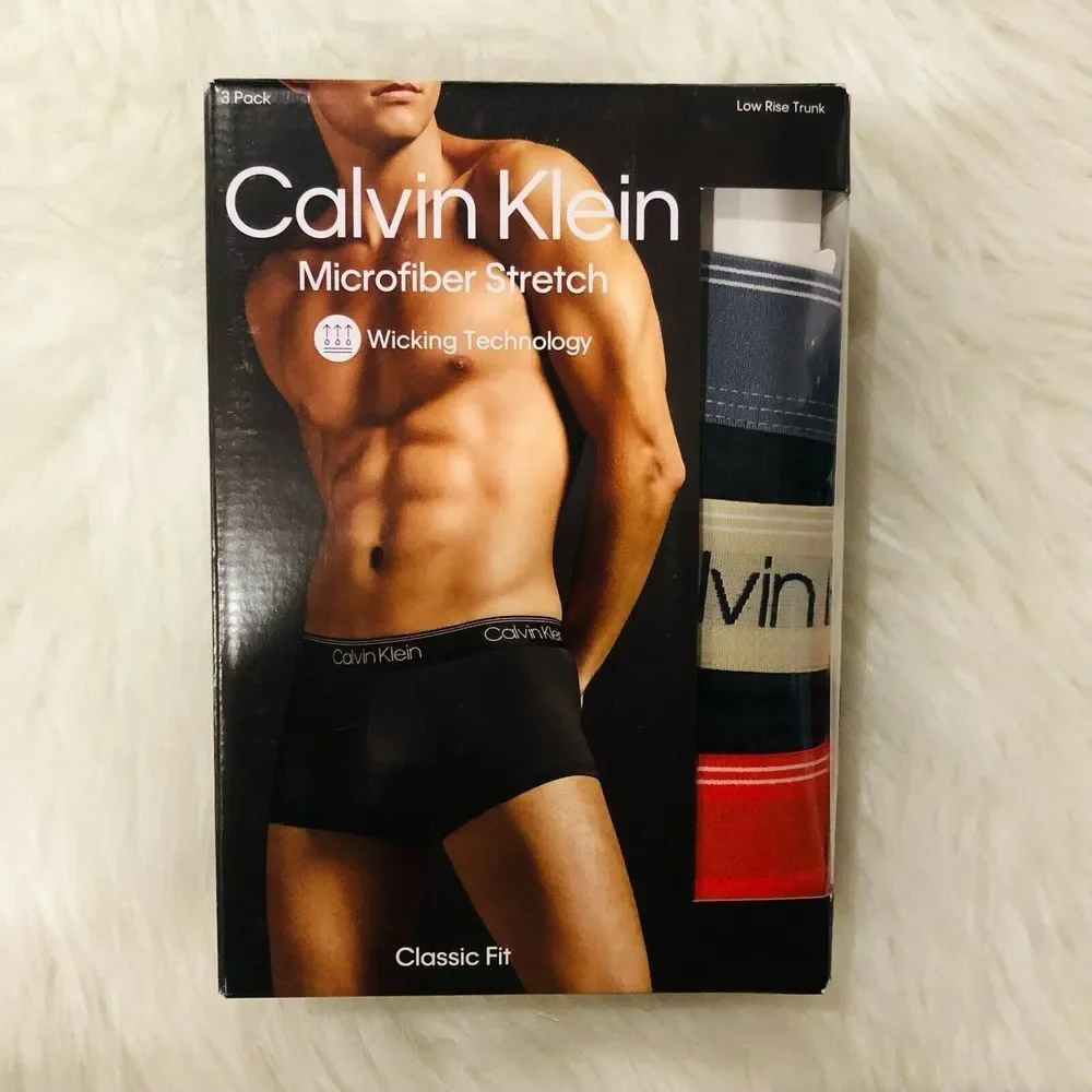 Calvin‎ Klein Mens 3 Pack Microfiber Stretch Low Rise Trunks Black XL NB2570